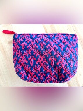 Quilted Koala Navy & Hot Pink Damask Cosmetic Pouch